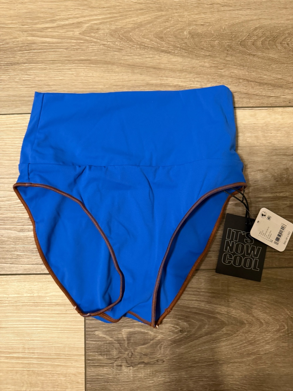 High-Waist Blue Bikini Bottom with Contrast Trim